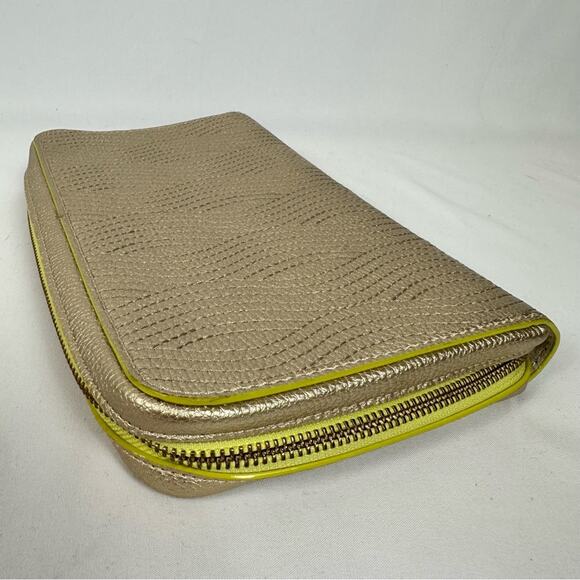 Anthropologie Gold Metallic Clutch Zip Around Closure Planner Wallet 9X6 - Picture 4 of 12